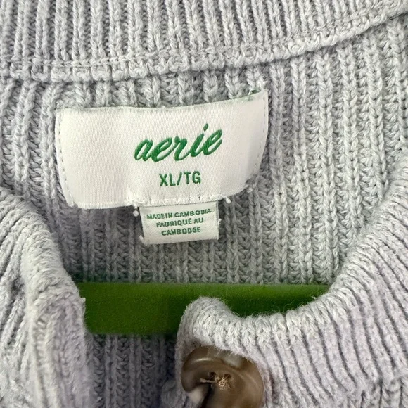 Aerie Light Gray women’s Henley Crewneck Sweater - Picture 2 of 6